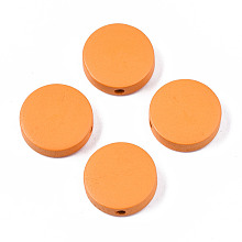 Honeyhandy Painted Natural Poplar Wood Beads, Flat Round, Dark Orange, 15x4.5mm, Hole: 1.2mm