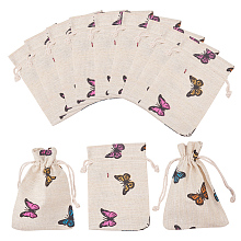 Honeyhandy Polycotton(Polyester Cotton) Packing Pouches Drawstring Bags, with Printed Butterfly, Wheat, 14x10cm