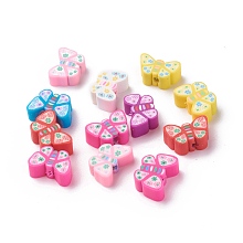 Honeyhandy Handmade Polymer Clay Beads, Butterfly Shape, Mixed Color, 8~8.5x12~13.5x5mm, Hole: 2mm