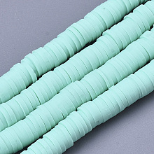 Honeyhandy Handmade Polymer Clay Bead Strands, Heishi Beads, for DIY Jewelry Crafts Supplies, Disc/Flat Round, Pale Turquoise, 6x0.5~1mm, Hole: 2mm, about 320~450pcs/strand, 15.35 inch~16.92 inch(39~43cm)