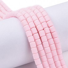 Honeyhandy Handmade Polymer Clay Bead Strands, Column, Pink, 6.5x6mm, Hole: 1.2mm, about 61pcs/strand, 15.75 inch(40cm)