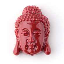 Honeyhandy Synthetic Coral Beads, Buddha Head, Dark Red, 15.5x11x6mm, Hole: 1.5mm