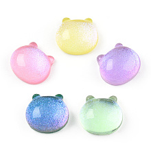 Honeyhandy Transparent Epoxy Resin Cabochons, with Glitter Powder, Cat Head Shape, Mixed Color, 14.5x15.5x7.5mm