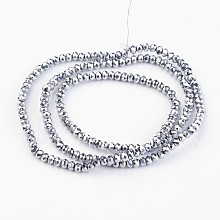 Honeyhandy Electroplate Glass Bead Strands, Faceted, Rondelle, Platinum Plated, 3x2mm, Hole: 1mm, about 165~169pcs/strand, 15~16 inch(38~40cm)