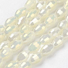 Honeyhandy 1 Strand Electroplate Glass Beads Strands, Full Pearl Luster Plated, Faceted, Oval, Light Goldenrod Yellow, 6x4mm, Hole: 1mm, about 72pcs/strand, 16 inch