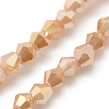 Honeyhandy Electroplate Glass Beads Strands, Full Plated, Faceted, Bicone, Bisque, 3x3mm, Hole: 1mm, about 128~135pcs/strand, 13.8 inch