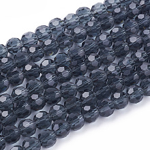 Honeyhandy Faceted Glass Round Beads Strands, Prussian Blue, 6mm, Hole: 1.2mm, about 88~91pcs/strand, 19.49 inch~20.08 inch(49.5~51cm)