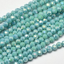 Arricraft Faceted Round Full Rainbow Plated Electroplate Glass Beads Strands, Turquoise, 4mm, Hole: 1mm; about 100pcs/strand, 14.9"