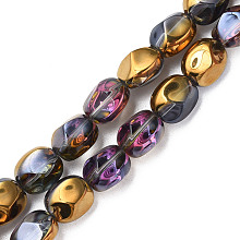 Electroplate Glass Beads Strands, Half Plated, AB Color, Oval, Goldenrod, 12x10.5x10mm, Hole: 1.2mm, about 50Pcs/strand, 23.62 inch(60cm)