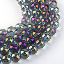 Honeyhandy Electroplate Glass Beads Strands, Rainbow Plated, Round, Purple, 7.5x8.5mm, Hole: 1mm, about 104pcs/strand, 30.3 inch