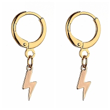 Honeyhandy Brass Huggie Hoop Earrings, Lightning Bolt, Golden, 28mm, Pin: 0.8mm