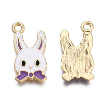 Honeyhandy Alloy Pendants, with Enamel, Light Gold, Rabbit, Medium Purple, 21x11x2mm, Hole: 1.8mm