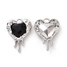 Honeyhandy Rack Plating Alloy Glass Pendants, Cadmium Free & Lead Free & Nickle Free, Platinum Tone Melting Heart Charms, Black, 24x17x5mm, Hole: 2.5mm