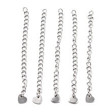 Honeyhandy 304 Stainless Steel Chain Extender, with Heart Pendants, Stainless Steel Color, 60mm