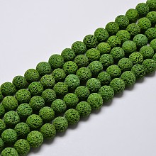 Honeyhandy Natural Lava Rock Round Bead Strands, Dyed, Green, 8mm, Hole: 1mm, about 50pcs/strand, 15.7 inch