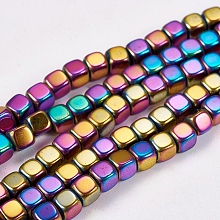 Honeyhandy Electroplate Non-magnetic Synthetic Hematite Beads Strands, Cube, Grade AAAA, Multi-color Plated, 4x4x4mm, Hole: 1mm