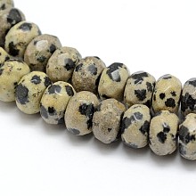 Honeyhandy Faceted Natural Dalmatian Jasper Rondelle Beads Strands, 8x5mm, Hole: 1mm, about 76pcs/strand, 15.2 inch