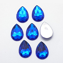 Honeyhandy Acrylic Rhinestone Flat Back Cabochons, Faceted, Bottom Silver Plated, teardrop, Blue, 14x10x3.5mm