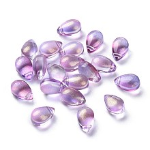 Honeyhandy Transparent Glass Charms, Glitter Gold Powder, Teardrop, Violet, 9x6x5mm, Hole: 1mm