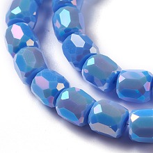 ARRICRAFT Electroplate Opaque Glass Beads, Faceted Barrel, Dodger Blue, 10x10mm, Hole: 1mm