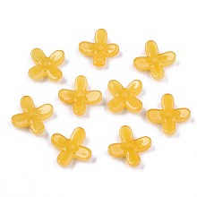 Honeyhandy Spray Painted Glass Beads, Imitation Jade, Flower, Gold, 12x9.5x3.5mm, Hole: 1mm