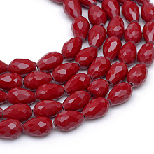 Honeyhandy Solid Color Glass Faceted teardrop, Beads Strands, Dark Red, 11x7.5~8mm, Hole: 1.5mm, about 56~59pcs/strand, 25 inch