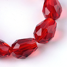 Honeyhandy Transparent Glass Bead Strands, Faceted Teardrop, Red, 8x6mm, Hole: 1mm, about 72pcs/strand, 22 inch