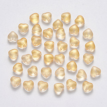 Honeyhandy Transparent Spray Painted Glass Beads, with Glitter Powder, Heart, Gold, 6x6x4mm, Hole: 0.7mm