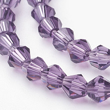 Honeyhandy Purple Glass Bicone Beads Strands, Faceted, 4x4mm, Hole: 1mm, about 104pcs/strand