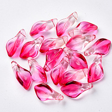 Nbeads Transparent Spray Painted Glass Pendants, with Glitter Powder, Petaline, DeepPink, 20x10.5x6mm, Hole: 1.2mm