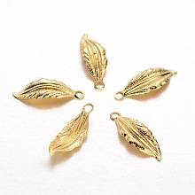 Honeyhandy Iron Pendants, Leaf, Golden, 26x9x1mm, Hole: 2.5mm