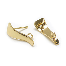 Honeyhandy Brass Stud Earring Findings, Real 18K Gold Plated, 19x7mm, Hole: 2mm, Pin: 0.8mm