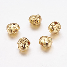 Honeyhandy Real 24K Gold Plated Brass Beads, Long-Lasting Plated, Buddha Head, 8x7x5.5mm, Hole: 1.5mm