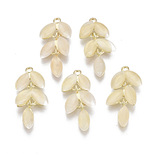 Honeyhandy Cat Eye Pendants, with Brass Findings, Leafy Branches, Golden, 23x11.5x3mm, Hole: 1.6mm