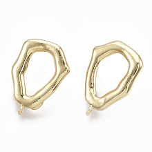 Honeyhandy Brass Stud Earring Findings, with Loop, Real 18K Gold Plated, 22x15.5mm, Hole: 1mm, Pin: 0.7mm