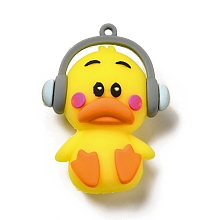 Honeyhandy PVC Plastic Big Pendants, Duck with Headset Charm, Yellow, 53x39.5x22mm, Hole: 3mm