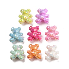 Honeyhandy UV Plating Opaque Acrylic Faceted Beads, AB Color Plated, Iridescent Bear, Mixed Color, 18~18.5x17x12mm, Hole: 2.2mm