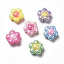 Honeyhandy UV Plating Acrylic Beads, Flower, Mixed Color, 16x15x9mm, Hole: 2.5mm