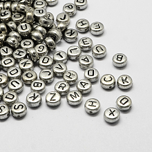 Honeyhandy Plated Acrylic Horizontal Hole Letter Beads, Flat Round, Mixed, 7x4mm, Hole: 1.3mm