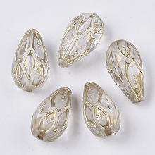 Honeyhandy Transparent Plating Acrylic Beads, Golden Metal Enlaced, Teardrop, Clear, 20.5x12x10.5mm, Hole: 1.8mm