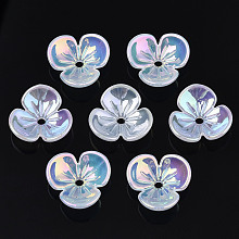 Honeyhandy 3-Petal Electroplate Acrylic Bead Caps, Flower, WhiteSmoke, 12x12.5x4mm, Hole: 1.5mm