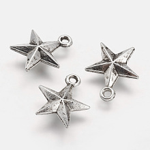 Honeyhandy Tibetan Style Alloy Pendants, Star, Antique Silver, 16.5~17x15x2~3mm, Hole: 2~3mm