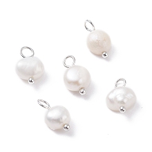 Honeyhandy Natural Cultured Freshwater Pearl Charms, with Platinum Brass Ball Head pins, Oval, White, 10~12x6.5~8x4~5.5mm, Hole: 2.3~2.6mm