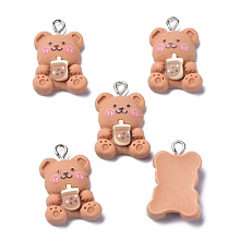 Honeyhandy Resin Pendants, with Iron Loop, Bear, Dark Salmon, 24.5x16x6mm, Hole: 2.5mm