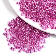 Honeyhandy 12/0 Glass Seed Beads, Transparent Inside Colours Luster, Round Hole, Round, Medium Violet Red, 12/0, 2~2.5x1.5~2mm, Hole: 0.8mm, about 3333pcs/50g