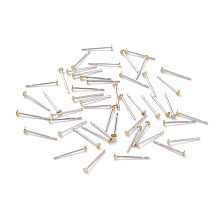 Honeyhandy 304 Stainless Steel Stud Earring Findings, with Brass Flat Pad Earring Post, Flat Round, Golden & Stainless Steel Color, 2x0.4mm, Pin: 0.7mm