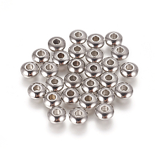 Honeyhandy 304 Stainless Steel Smooth Rondelle Beads, Stainless Steel Color, 6x3mm, Hole: 1mm