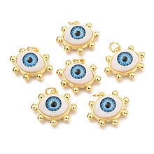 Honeyhandy Brass Acrylic Pendants, Real 18K Gold Plated, Evil Eye, Deep Sky Blue, 17x20x7mm, Hole: 3.4mm