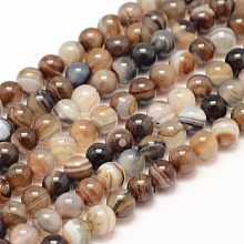 Arricraft Natural Striped Agate/Banded Agate Bead Strands, Round, Grade A, Dyed & Heated, Coffee, 6mm, Hole: 1mm, about 62~63pcs/strand, 14.5 inches