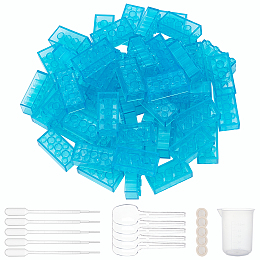 Olycraft Plastic Children DIY Building Blocks, with Plastic Pipettes & Measuring Cup & Spoons, Latex Finger Cots, Light Sea Green, 31.5x15.5x11.5mm; 60pcs/set